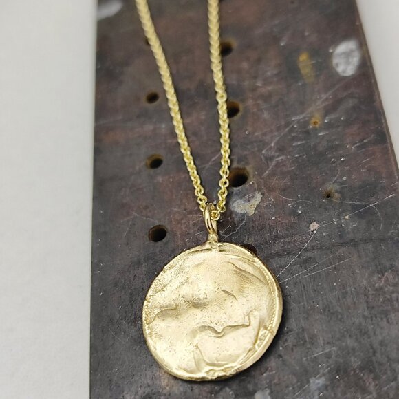 Gold necklace. 14 karat solid yellow gold necklace Raw pendant. Handmade pendant - Picture 10 of 15
